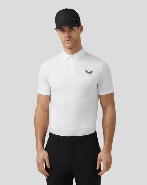 Castore Golf Textured Pique Stripe Polo Branco | PAUB21068